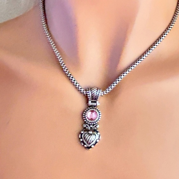 Brighton Alexandria Pink Silver Necklace Pendant Retired.  Very ornate - Picture 1 of 6